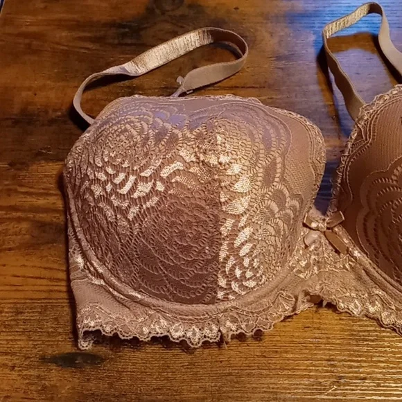 NWOT 36D Feminine Rene Rofe caramel Colored Lace Sexy Padded Underwire Bra - Picture 3 of 12